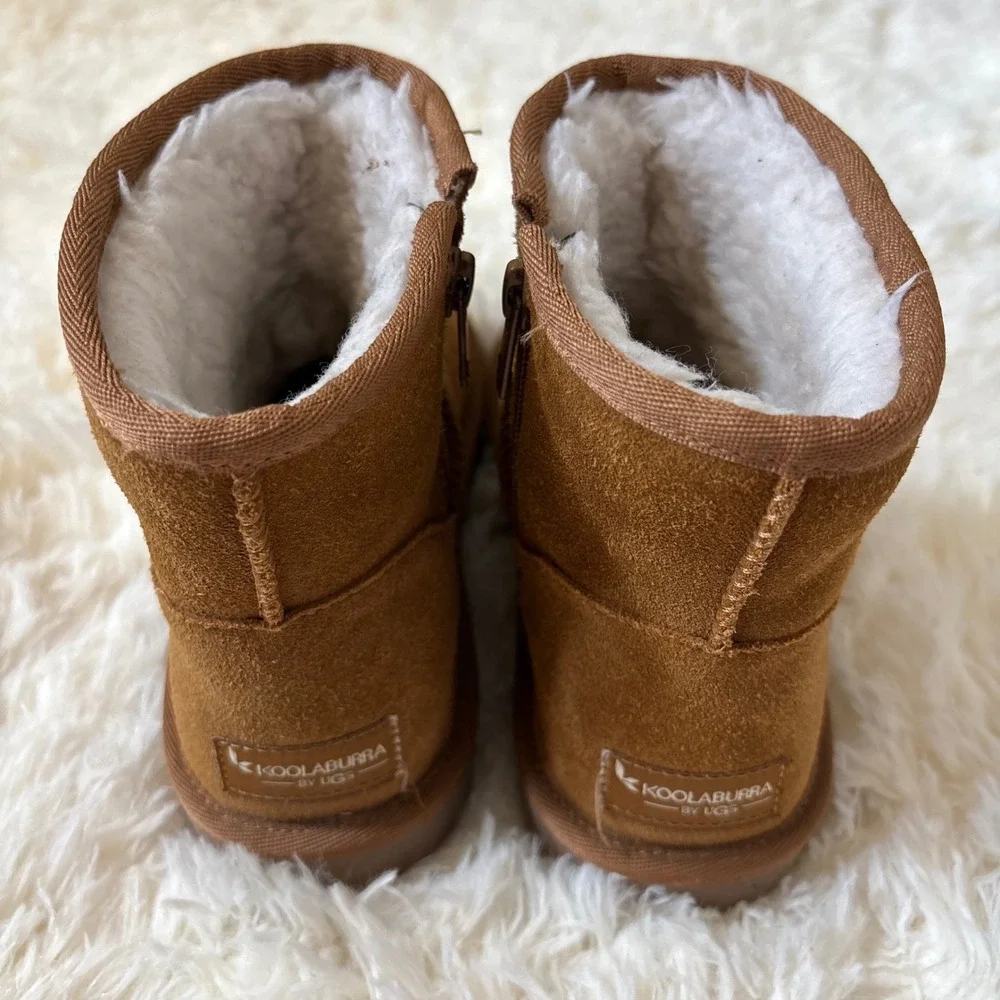 Koolaburra by UGG Victoria Short Chestnut Suede Faux Fur Zip Boots Kids Size 3